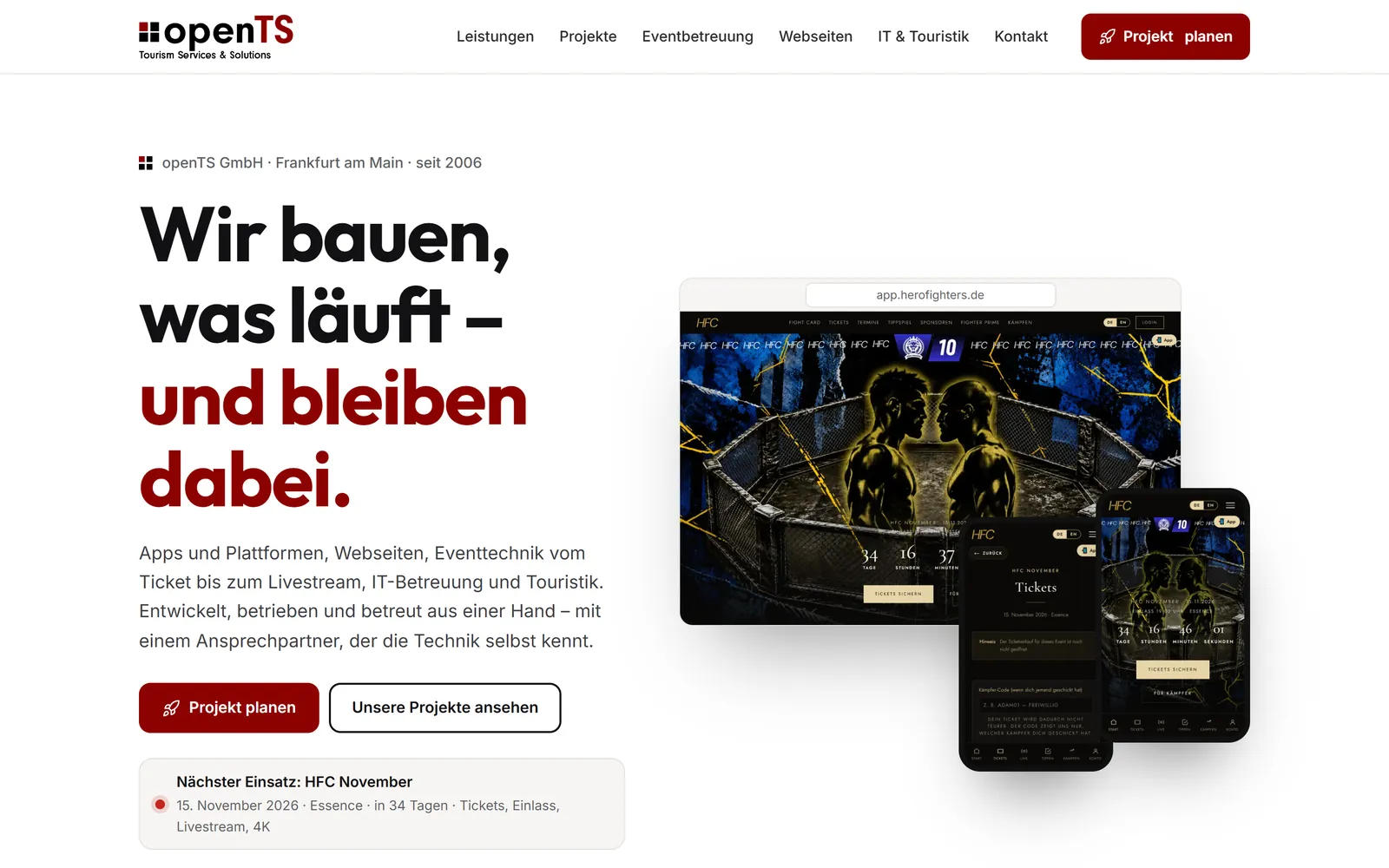 Neue Startseite von opents.de mit Projekten und Handy-Ansicht